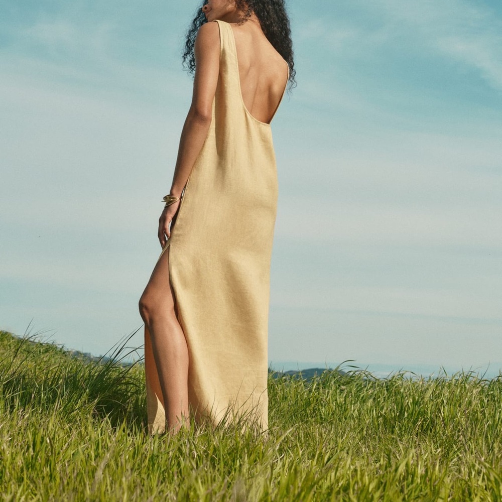 Reformation | 100% Linen | Yellow Maxi Dress with Slit